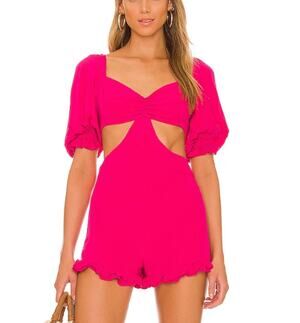 Lovers + Friends Barbie Pink Romper XS Wide Leg Cutout Vacation Cottage $198 NEW